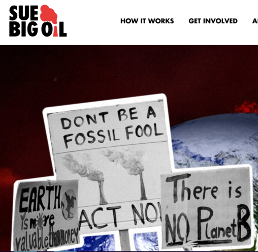 screen shot of website - picket signs against big oil